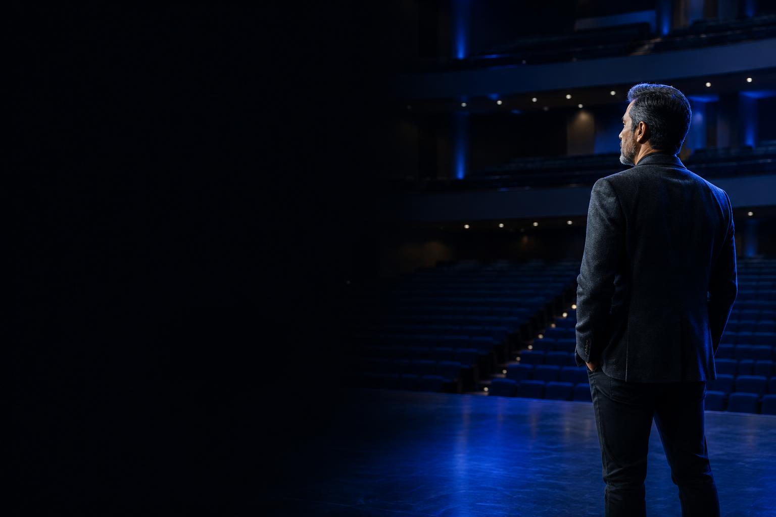 Palestrante em um palco diante do auditório
